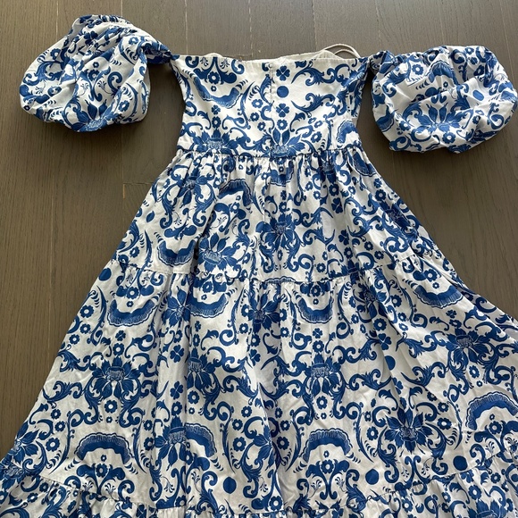 Borgo De Nor Julia Cotton Dress Venezia Blue Off the Shoulder Button UK 12 US 8 - Picture 10 of 11